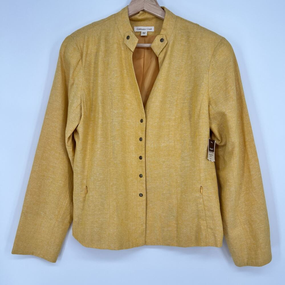 Coldwater Creek Belted Detail Linen Jacket Plus Size 14 Butter Yellow Blazer NEW